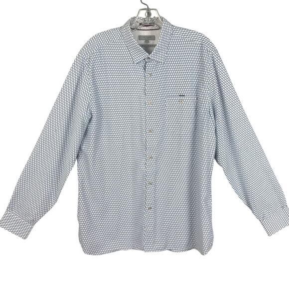 Ted Baker Men's Casual Button Up Long Sleeve Shirt Blue White Geometric Size 5 - Picture 1 of 10